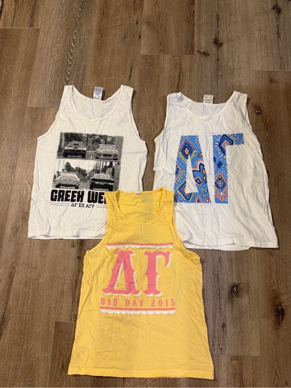 Delta Gamma Greek Week & Bid Day Tank Tops - Yellow and White Set